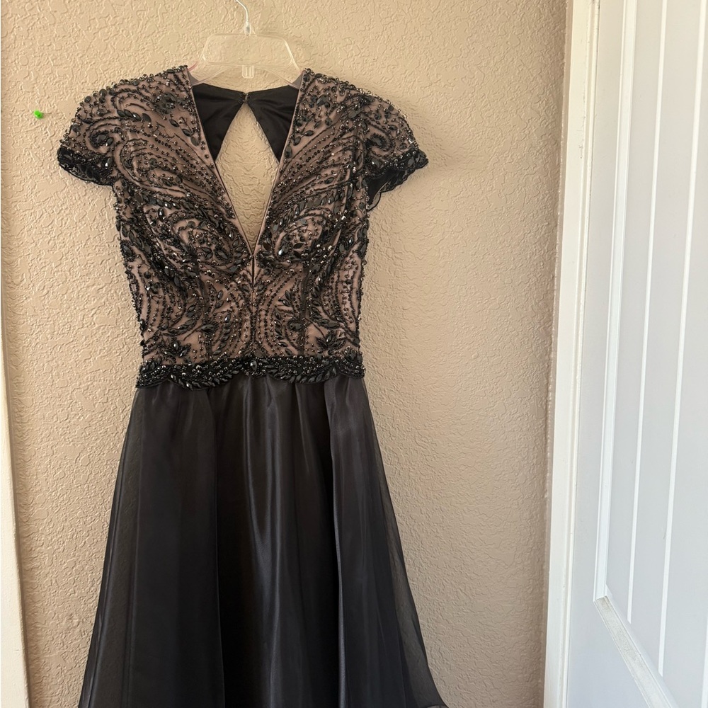 Sherri Hill Black Beaded Backless Dress